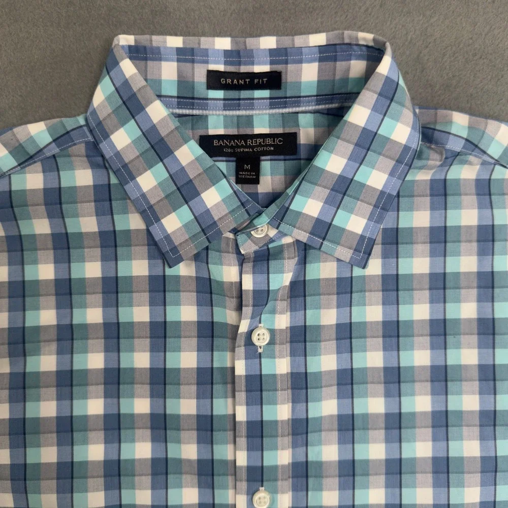 Banana Republic Grant Fit Blue Plaid Supima Cotton Shirt 274275-01 Mens M